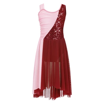 Блестящее платье для Лирических Танцев с пайетками Для девочек, Современный Балетный Гимнастический Танцевальный костюм, Тюлевая Танцевальная одежда для Балерин