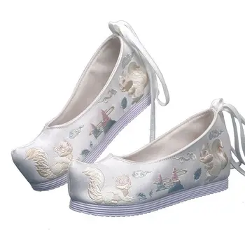 Женская обувь Hanfu в китайском стиле, обувь с вышивкой в старинном стиле, повседневные женские ботинки, элегантная обувь высотой 4 см