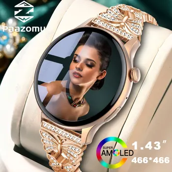 Новые Смарт-часы Женские 466*466 AMOLED Экран, всегда отображающий время, NFC Bluetooth Вызов, Модные IP68, Водонепроницаемые Спортивные Мужские Умные Часы