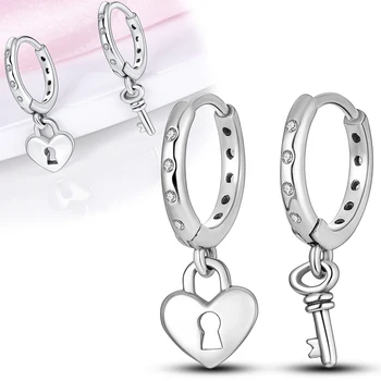 Серебряные Женские серьги-кольца 925 пробы, модные подвески, подарок для девочки, сверкающие серьги Pave CZ U в форме сердца, Звезда и Луна