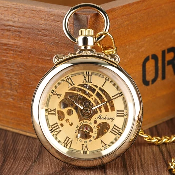 Королевские Золотые Карманные часы с открытым лицом, Римские цифры, Полый циферблат, Подвесные Часы, Цепочка, Женские Часы reloj de bolsillo