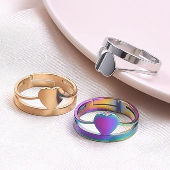 Двухслойное кольцо в форме сердца из нержавеющей стали для женщин И Мужчин, Аксессуары, Открывающееся Регулируемое кольцо, Модные Украшения 2023, Anillos Mujer