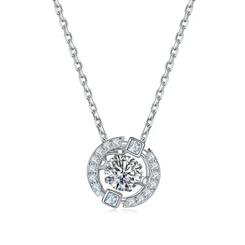 QXTC 0.5CT D Цветное ожерелье из муассанита с подвеской из Стерлингового серебра 925 пробы, Обручальное Роскошное круглое ожерелье с подвеской для женщин
