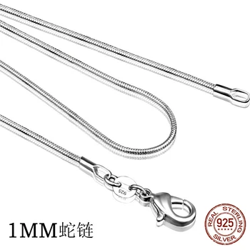 Ожерелье из стерлингового серебра 925 пробы, серебряные модные ювелирные изделия, цепочка-змейка 1 мм, ожерелье 16 18 20 22 24