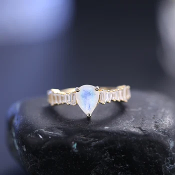 Обручальные кольца GEM'S BALLET в винтажном стиле с молочно-голубым лунным камнем из стерлингового серебра 925 пробы, женское кольцо с драгоценным камнем, подарок для нее