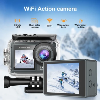 Экшн-камера Ourlife 1080P 30 Кадров в секунду с Двойным экраном 140 ° Широкоугольный 30-метровый Водонепроницаемый Спортивный Фотоаппарат Wi-Fi Подключение Шлема Видеокамера