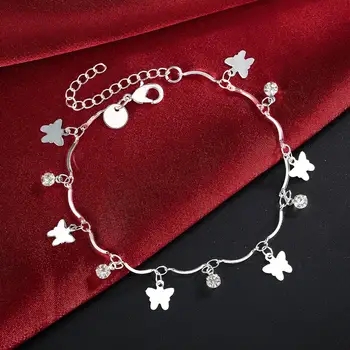 Очаровательные браслеты из стерлингового серебра 925 пробы для женщин, цепочка с бабочкой из Циркона, Элегантная модная Свадебная вечеринка, Рождество, изысканные ювелирные изделия