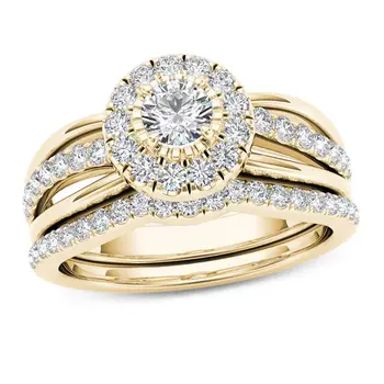 HOYON Натуральное кольцо с бриллиантом в 2 карата, набор ювелирных изделий для пары, 14K Золотого цвета, Винтажная Форма Цветка, Бизутерия, Свадебное Кольцо Anillos De