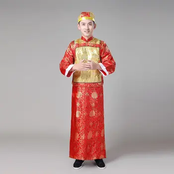 Мужские комплекты с вышивкой с длинным рукавом, китайский костюм династии Цин, Маньчжурская одежда, Древний костюм, Сценический костюм Cos, одежда