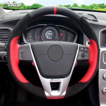 Блестящая пшеничная Черно-красная крышка рулевого колеса автомобиля из натуральной кожи для Volvo S60 V40 V60 V70 2014 XC60