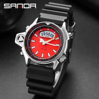 Новые спортивные наручные часы, Мужские часы, Мужские часы Для мужчин, Уличные Водонепроницаемые наручные часы с двойным дисплеем, бренд SANDA #3008