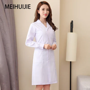 Лабораторный халат, женская клиническая униформа белого цвета с длинными рукавами для салона красоты, Рабочая одежда, одежда для медсестер, униформа косметолога