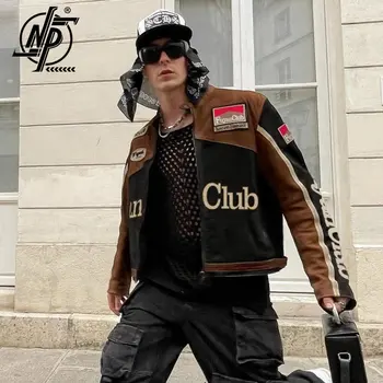 Мужские бейсбольные куртки в стиле хип-хоп, винтажная гоночная вышивка, лоскутное шитье, Свободная осенняя куртка-бомбер, Университетская куртка, уличные мотоциклетные пальто