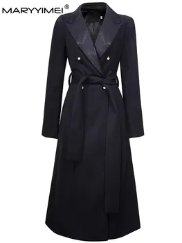 MARYYIMEI, Модное дизайнерское пальто, Зимнее Женское Двубортное Ветровка с длинным рукавом на шнуровке, сохраняющая тепло, пальто