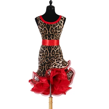 леопарда печати платье Латинской сальсы платье Латинской платье кружева женщины горошек печати платье латинского танца для девочек lq138