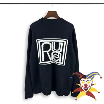 Вязаный Жаккардовый свитер с Квадратным Логотипом Rhude, Мужская И Женская Повседневная Мода 2023fw, Толстовки Оверсайз