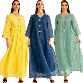 Марокканские женщины Мусульманская Абайя Длинное Макси платье Дубай Вечеринка Коктейльное платье Джилбаб Ид Индийское платье женщины