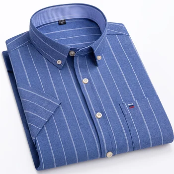 Плюс 7XL 6XL 5XL Мужские Рубашки Летние Повседневные Модные из 100% хлопка в клетку и полоску, Приталенная Комфортная Одежда для делового Человека