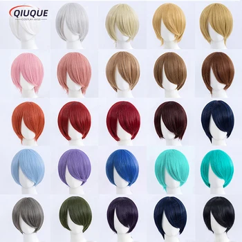 Высококачественный 30 см Синтетический Короткий парик для Косплея, разноцветные Аниме Омбре, термостойкие синтетические волосы, Парики на Хэллоуин + шапочка для парика