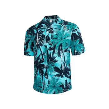 Мужская Гавайская рубашка с цветочным рисунком, Повседневные пляжные рубашки на пуговицах с коротким рукавом и принтом в виде дерева