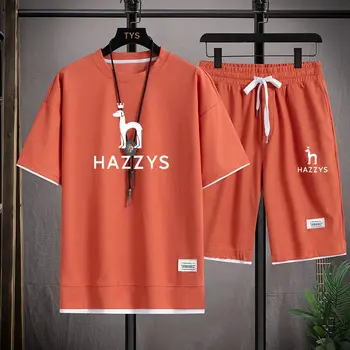 Летняя мужская повседневная футболка и шорты с вафлями из двух частей 2023, спортивная одежда, модный комплект спортивной одежды