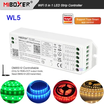 Miboxer WL5 5 В 1 WiFi Контроллер светодиодной Ленты 12V 24V Одноцветный/Двойной белый/RGB/RGBW/RGBCCT Диммер Tuya 2,4 G RF пульт дистанционного управления
