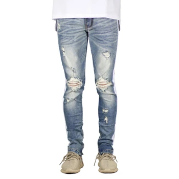 Уличная одежда, мужские джинсы в белую полоску, рваные джинсы, мужские брюки-карандаш под прямым углом