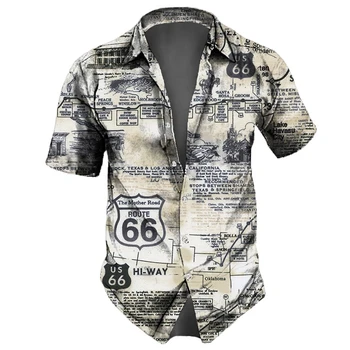 Мужская рубашка Route 66, Модная мужская Гавайская рубашка в стиле ретро с 3d, Уличная Одежда С Коротким Рукавом, Топы на Пуговицах, Повседневная Мужская Одежда Для Вечеринок
