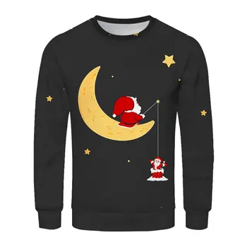 Пуловер с длинными рукавами и графическим принтом Санта-Клауса, Толстовки с капюшоном для мужчин, Рождественские свитшоты для мальчиков, Одежда, Повседневные осенние топы