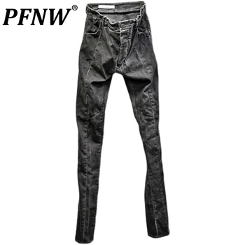 PFNW Темная одежда для окрашивания галстуков, Изношенные Узкие Асимметричные прямые брюки-карандаш, Джинсы Для мужчин, Шикарные узкие джинсовые брюки Tide 12A5052