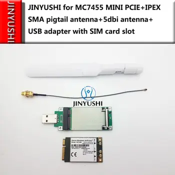 Sierra Wireless MC7455 MINI PCIE + USB-адаптер MINI PCIE + антенна IPEX SMA с косичкой + SMA-антенна 5dbi FDD/TDD LTE 4G CAT6 GNSS