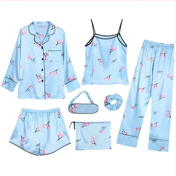 Женская пижама с вишневым принтом, Ночная рубашка + Шорты + Пижамный комплект с длинным рукавом, Женская летняя одежда для сна, домашняя одежда