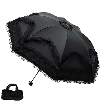 Кружевной зонт от солнца, 3-х кратный, ветрозащитный, УФ-защита, солнцезащитный козырек, женская принцесса, свадебный зонтик, Винтажный Солнечный дождливый подарок