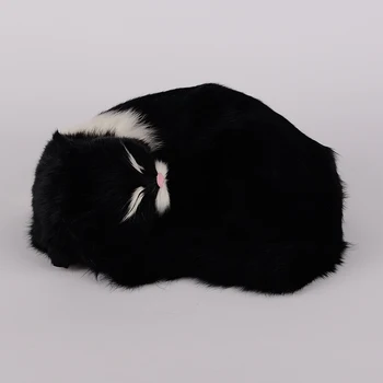 черная имитирующая спящего кота модель из пластика и меха, креативная кукла-кошка с белым ртом, подарок 25x11x20 см a1078