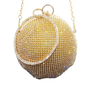 Золотая сумочка из горного хрусталя с шариком и бриллиантами, сумка для званого ужина, Вечерняя сумка Через плечо, Свадебная сумочка, ручная сумка, Женская сумка через плечо