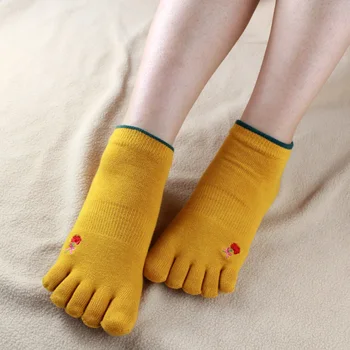 3 Пары Удобных хлопчатобумажных женских носков с пятью пальцами, вышитых спортивными женскими носками, Вышитые носки на лодыжках с отдельными пальцами