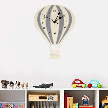 Детские Настенные часы Мультяшные Деревянные В форме воздушного шара, Не тикающие Бесшумные часы, украшение детской комнаты для мальчиков, Украшение гостиной