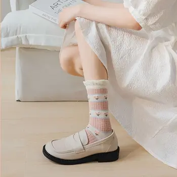 Освежающие чулочно-носочные изделия с мультяшным принтом для скейтборда, Носки в корейском стиле, женские стеклянные шелковые носки, прозрачные кружевные носки