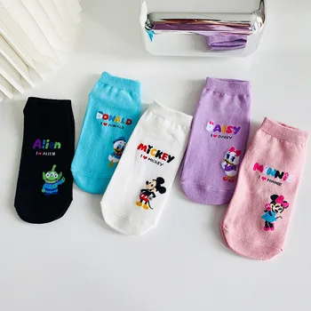 Женские носки Kawaii Disney, Милый Микки Маус, Минни, Дональд Дак, Модные короткие носки в стиле Харадзюку, Дышащие забавные носки