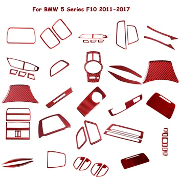 Для BMW 5 серии F10 2011-2017, Аксессуары для стайлинга автомобилей, интерьер из углеродного волокна, приборная панель, Воздуховыпуск, Красные наклейки, декоративные