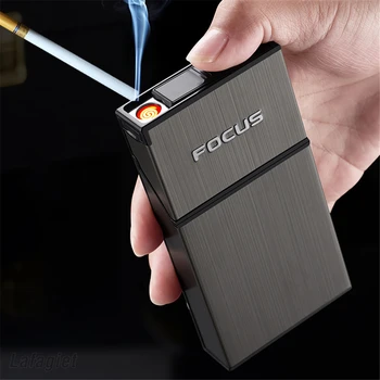 100 мм Портсигар для сигарет с тонким дымом, Вместимость 20 штук, Тонкий Мундштук для сигарет С USB-перезаряжаемой зажигалкой, Металлическая коробка для сигарет, подарок для мужчин