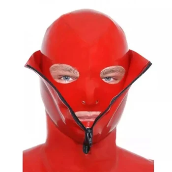 Сексуальная Красная Латексная маска, Резиновые капюшоны, Фетиш, Двойной слой для мужчин и женщин на молнии