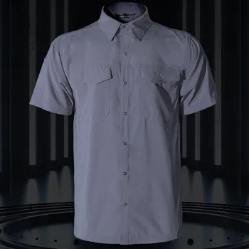 Летняя быстросохнущая Армейская Веерная тактическая рубашка с коротким рукавом, мужские Тонкие дышащие Рубашки-карго с отворотом, топы, Военная рубашка для Походов на открытом воздухе