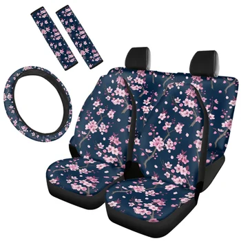 Универсальные чехлы для автомобильных сидений с принтом цветов сливы, чехол на руль, защищающий шею и плечо, чехол для ремня безопасности, устойчивый к скольжению