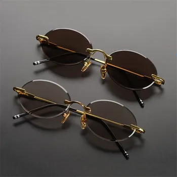 Солнцезащитные очки с овальным камнем Для Мужчин и Женщин, Очки из чистого натурального хрусталя, Минеральные коричневые линзы, прохладные и увлажняющие Винтажные очки без оправы
