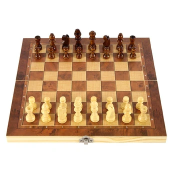 Набор Шахматных Шашек и нард 3 в 1, Деревянный Футляр для классических шахматных фигур, Настольная игра для семьи, Друзей, Взрослых