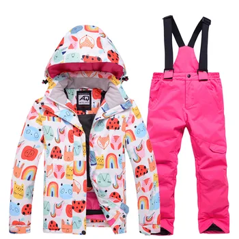 Новый детский лыжный костюм, ветрозащитный водонепроницаемый теплый детский комплект для девочек, зимняя куртка для катания на лыжах и сноуборде, брюки