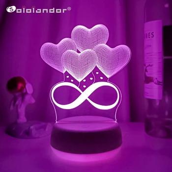 3D Ночник на День Святого Валентина, взаимный подарок Влюбленным, светодиодная лампа для Свадьбы, Украшение рабочего стола, освещение Атмосферы в спальне, Прямая поставка