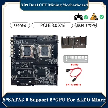 Материнская плата X99 с двойным процессором ALEO Mining + кабель SATA + Перегородка LGA2011 V3/V4 Слот 8XDDR4 PCIE 16X 8XSATA3.0 Поддерживает 5 GPU Miner