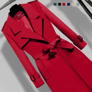 2023 Весенне-осенний тренч, женская Длинная корейская версия нового темпераментного комплекта для похудения, Весеннее модное Свободное тонкое пальто